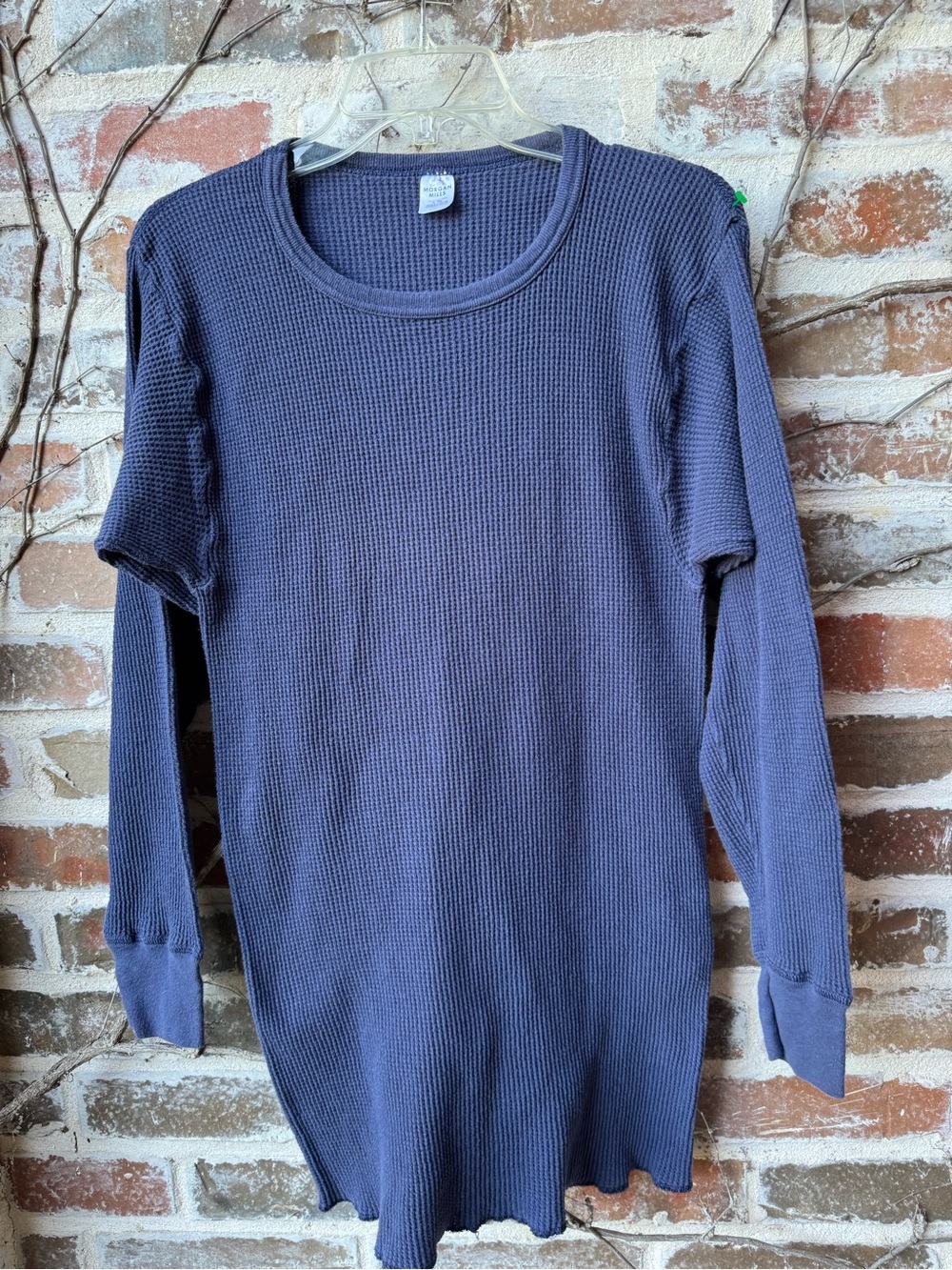 Vintage 90s Morgan Mills Blue Waffle Knit Thermal Long Sleeve Shirt 2XL/XL